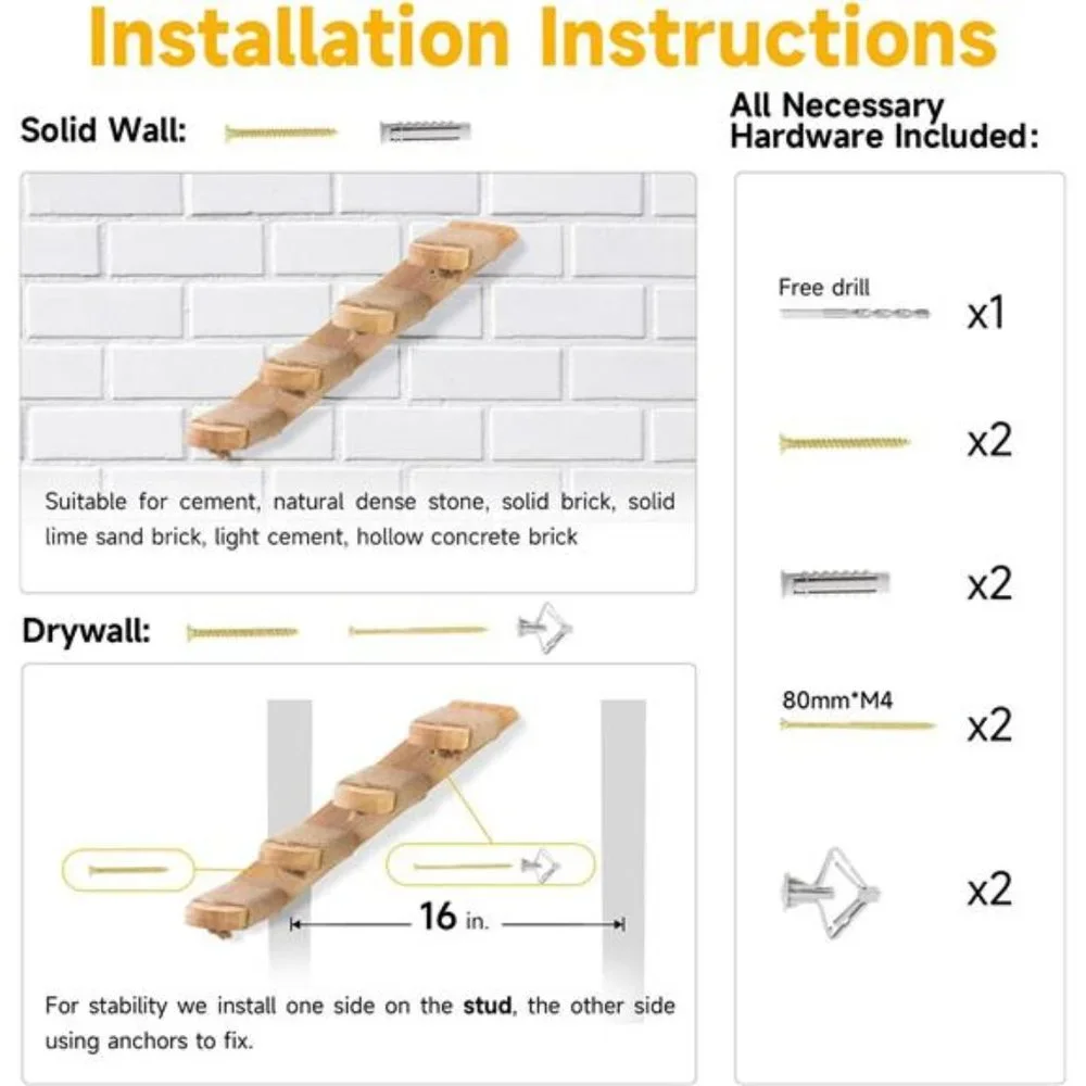 Cat Climbing Shelf Wall Mounted, Four Step Cat Stairway with Jute Scratching